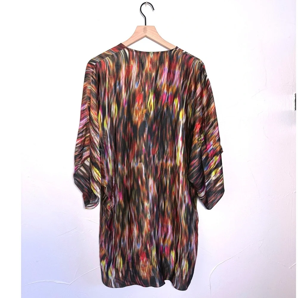 Alexis Rainbow Smudge 100% Silk Kaftan Tunic Top Multicolor Made USA
